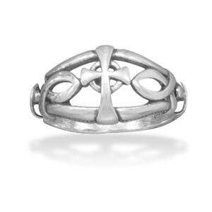    Mens Cross Ring Ichthys Christian Fish Sterling Silver , 7 Jewelry