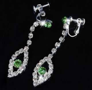 GREEN Leaves Bib Czech Rhinestone Crystal Clear Necklace Earrings 1set 
