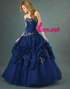 Deep Blue Applique Party/Ball/Prom Dress/Bridesmaid Gown *Custom* Size 