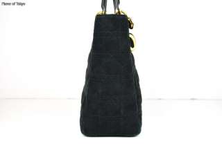 Authentic CHRISTIAN DIOR Black Suede LADY DIOR CANNAGE Hand bag Purse 