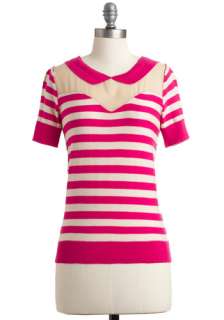 Show Your True Collar Top   Pink, White, Stripes, Peter Pan Collar 