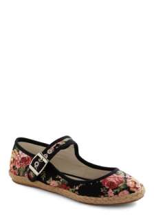 Thorn This Way Flat   Black, Floral, Buckles, Multi, Green, Pink 