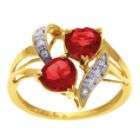 Ruby and Diamond Double Heart Ring. 10K Yellow Gold