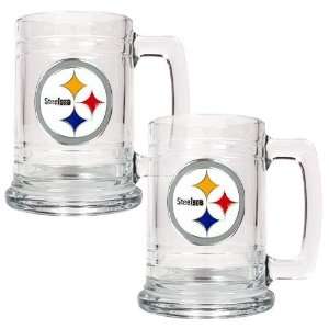  Pittsburgh Steelers NFL 2pc 15oz Glass Tankard Set 