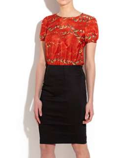 Red Pattern (Red) Bird Print Top  247624769  New Look
