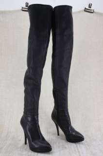 Vera Wang Lavender Olivia Over the Knee Stretch Leather Boots Black 