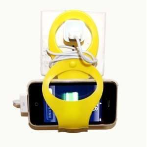 Yellow cellphone/mobile Wall Holder Hangs charger Cord Wrap for ipod 