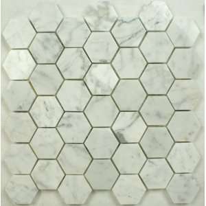 Mosaic Carrara White Marble 2x2 hexagon honed 