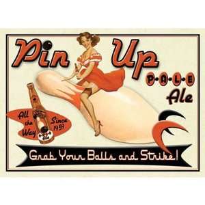  Pin Up Pale Ale Beer Bowling Retro Vintage Tin Sign