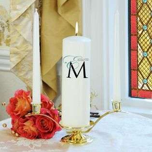  Gifts and Favors Ivory/Gold 3 Piece Our New Monogram Unity Candle Set