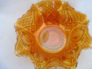   Carnival Glass Iridescent Marigold Diamond Ring Pattern Bowl  