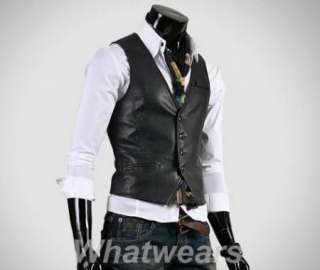 Mens Slim PU Leather Vest Waistcoat Sleeveless 2 Color 3 Size Z79 