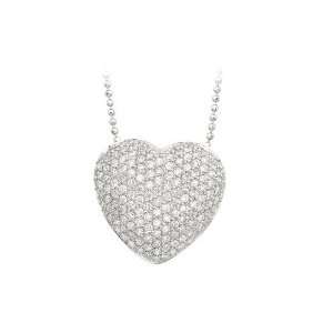   14K White Gold 1 ct. Pave Set Diamond Heart Necklace   16 Jewelry
