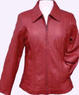Womens Basic RED Genuine Leather Jacket, Front Zipper, removable liner 