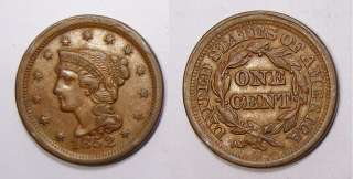 1852 Large Cent Lustrous AU 23A 3  