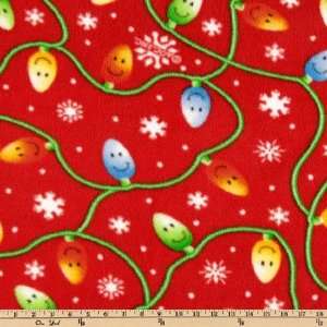  60 Wide Arctic Fleece Christmas Lights Red Fabric By The 