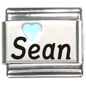  Sean Light Blue Heart Laser Name Italian Charm Link 