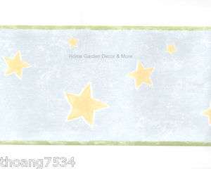 Pastel Blue Yellow Stars Baby Nursery Wall paper Border  