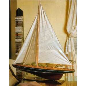   Large Green and Burgundy Wood J Class Sailboat Model