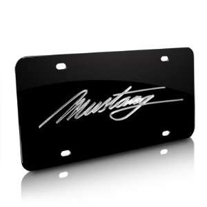 Ford Mustang Script Black Stainless Steel Auto License Plate, Official 