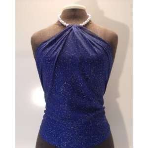  Midnight Stars Print Scarf Top with Hand Beaded Neck Ring 