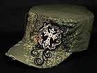 NWT Olive Cadet Castro Cap with Cross Military BDU Hat Distressed from 