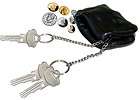 black real leather 2 key ring soft coin purse pouch