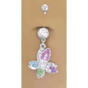 Pretty Multi Color Unique Flower dangle Belly navel Ring piercing bar 