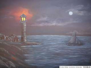 Gemälde Ölgemälde Leuchtturmsegler Schiff Meer  