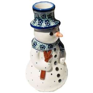    Polish Pottery Snowman with Candlestick Holder