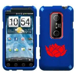  HTC EVO 3D RED LOTUS ON A BLUE HARD CASE COVER Everything 