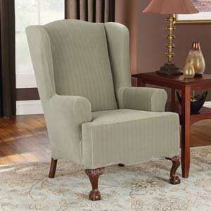  Sage Stretch Pinstripe Wing Chair Cover