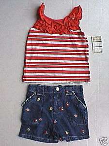 NWT 2pc Embroidered Jean Shorts & Striped Tank Top Set 18 mo  