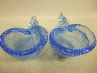 1950s Pair Erickson Glass SHELLS Controlled Bubbles Periwinkle BLUE 