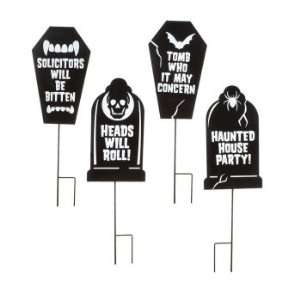 Set of 4 Scary Black Tombstone Halloween Yard Stakes 19  