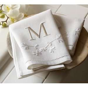   Embroidered Linen Hemstitch Guest Towels, Set of 2