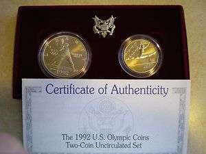 1992 US OLYMPIC TWO COIN UNCIRCULATED SET (BASEBALL & GYMNASTICS 