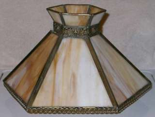 Slag Leaded Glass Lion & Loop Fretwork Hanging Table lamp light Shade 