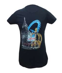 Ladies London Big Ben Crown Black fitted t shirt   Souvenir British 