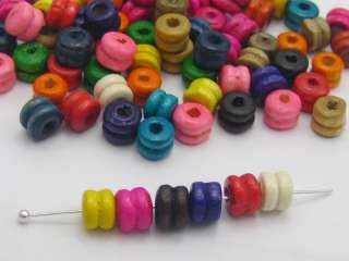 500 Mixed Colour 6X5mm Fluted Column Heishi Wood Beads  