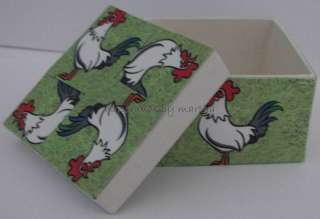 New Handmade Square Trinket Box decoupage rooster  