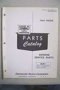 CONTINENTAL ENGINE H260 PARTS MANUAL BOOK CATALOG  