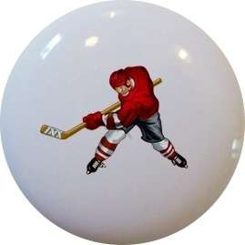 HOCKEY Player Sports CABINET Drawer Pull KNOB Red  