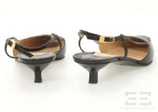   Black Leather & Patent Slingback Point Toe Kitten Heels Size 40  