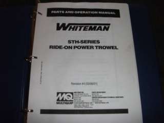 Whiteman STH series trowel Parts and Operation manual  