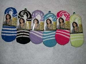   Womens fuzzy striped soft Slippers Socks w non skid bottom ship free