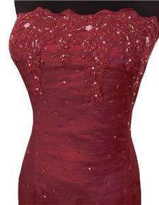 BEADED SILK Evening dress prom gown bridesmaid wedding plus size RED 