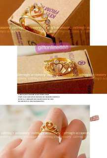 F006G Fashion lady girl crown finger ring gold  