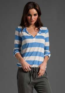 SPLENDID Two Color Rugby Stripe Rolled Cuff Henley in French Blue 