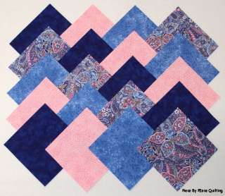 40 4 BLUE & PINK PAISLEY Fabric Quilt Squares Quilting  